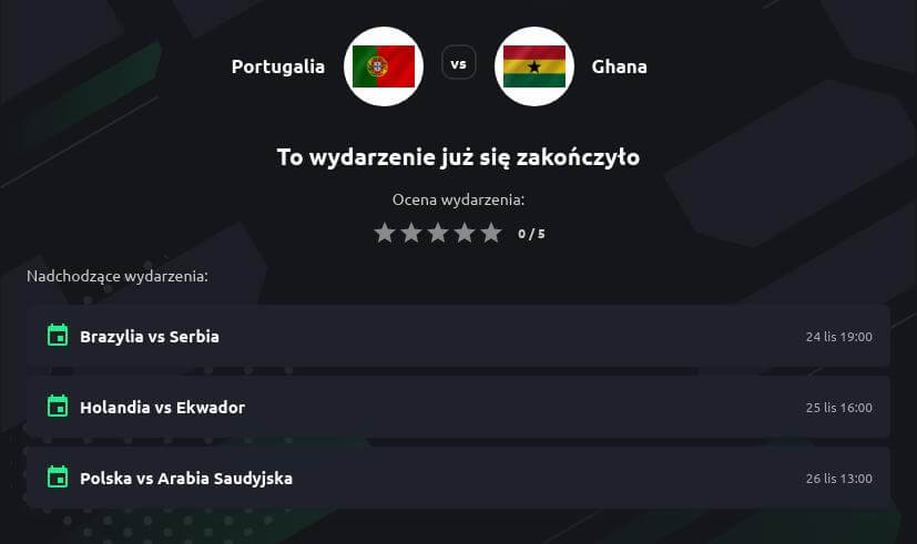 Portugalia – Ghana Typy Bukmacherskie